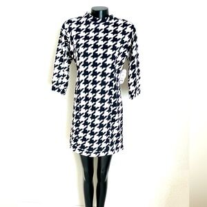 NWT! DOGTOOTH pattern BLACK+white Mini DRESS Womens 4/6 or girls 16/18 timeless!